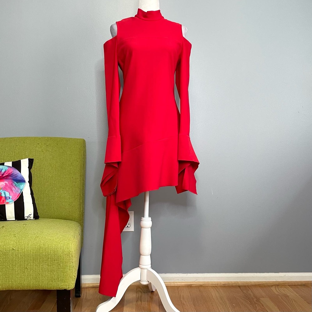 Alexis Alia Red Cold Shoulder Asymmetrical Mini Dress